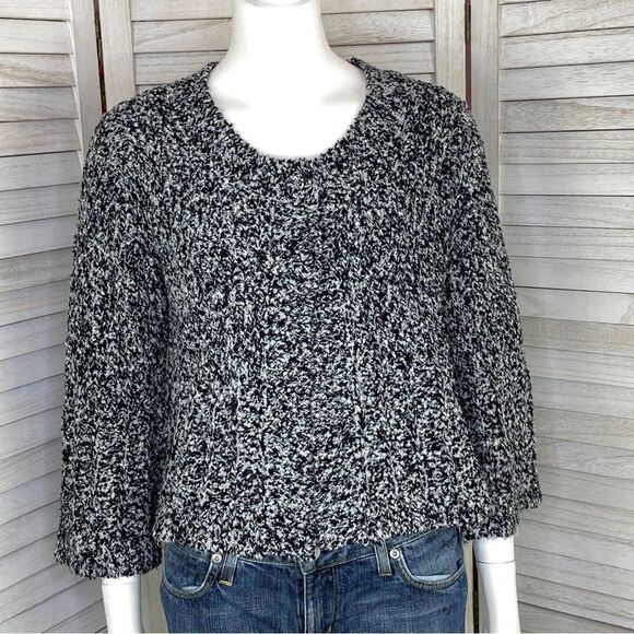 INC International Concepts Boucle Knit Crop Cardigan Sweater Black White Medium - Picture 2 of 10